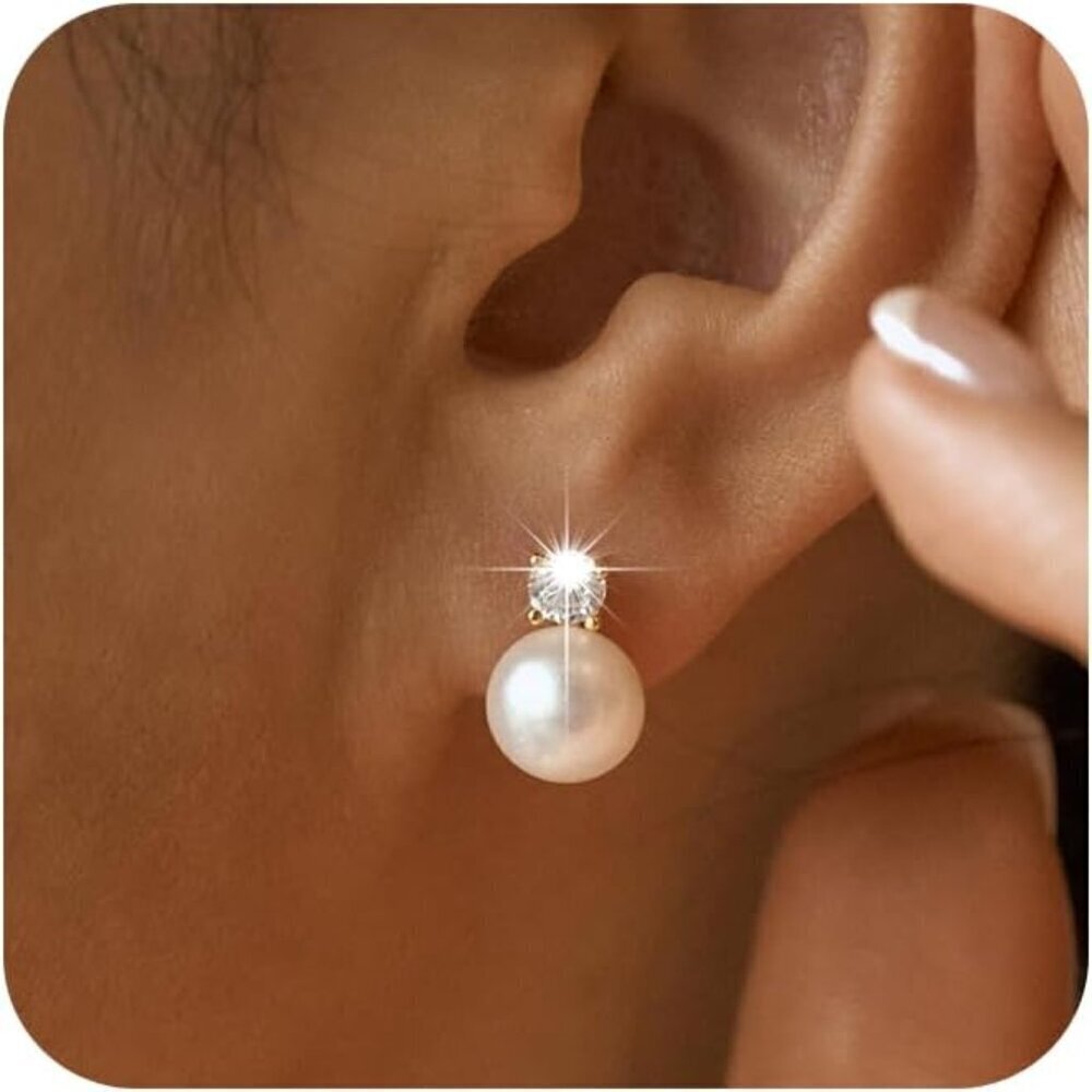 Pearl Earrings Women Dainty Gold Plated Sterling Silver Drop Bridal Jewelry